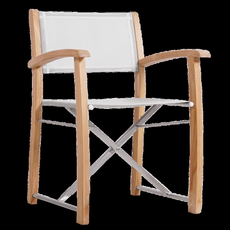 White Textile Sling Director's Chair with Curved Wooden Arms