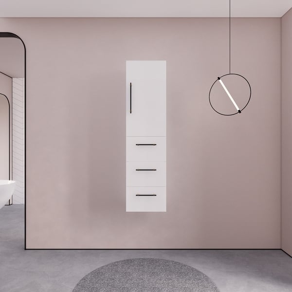 White Wall Mounted Cabinet featuring Three Lower Drawers.