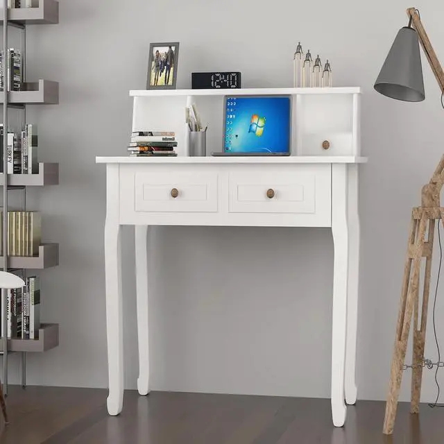 White Writing Desk with Hutch and Cabriole Legs