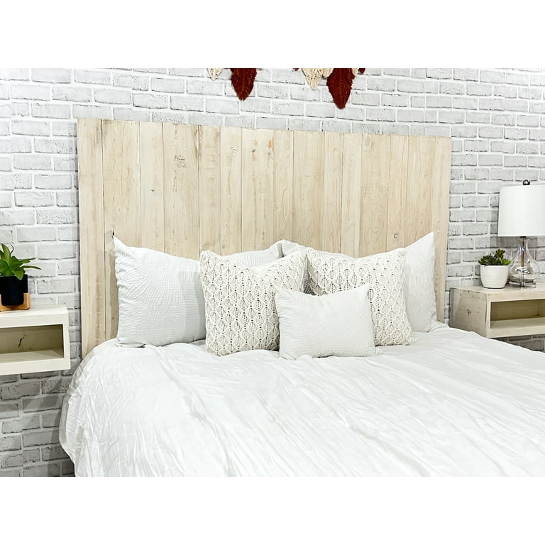 Whitewashed Wood Headboard with Vertical Plank Design