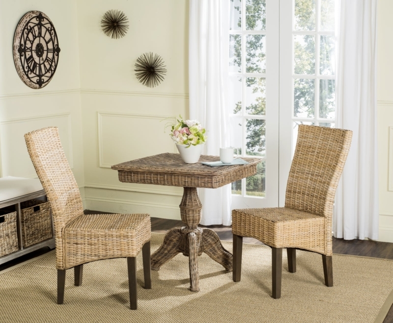 Wicker Dining Chair High Back Dark Tapered Legs Natural Tan