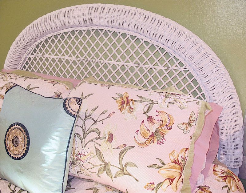 Wicker Headboard Diamond Lattice White Arched Silhouette Cottage Style