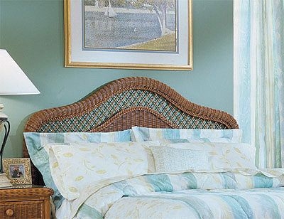 Wicker Headboard Teawash Scalloped Top Braided Trim Pavilion Style