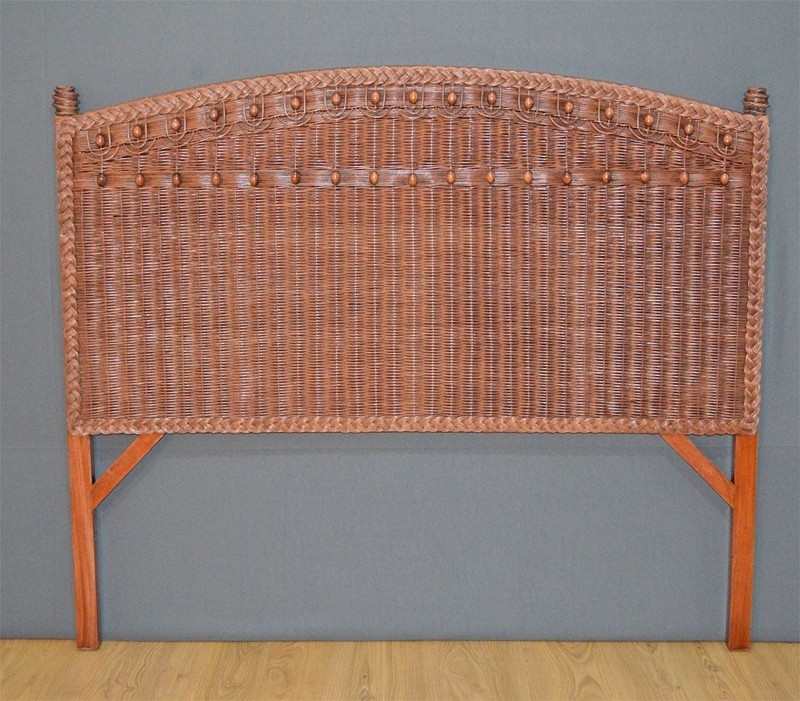 Wicker Headboard Victorian Style Beaded Trim Teawash Arched Top