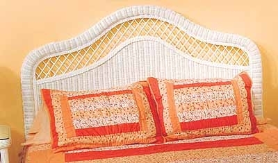 Wicker Headboard White Arched Scalloped Top Diamond Lattice Detail