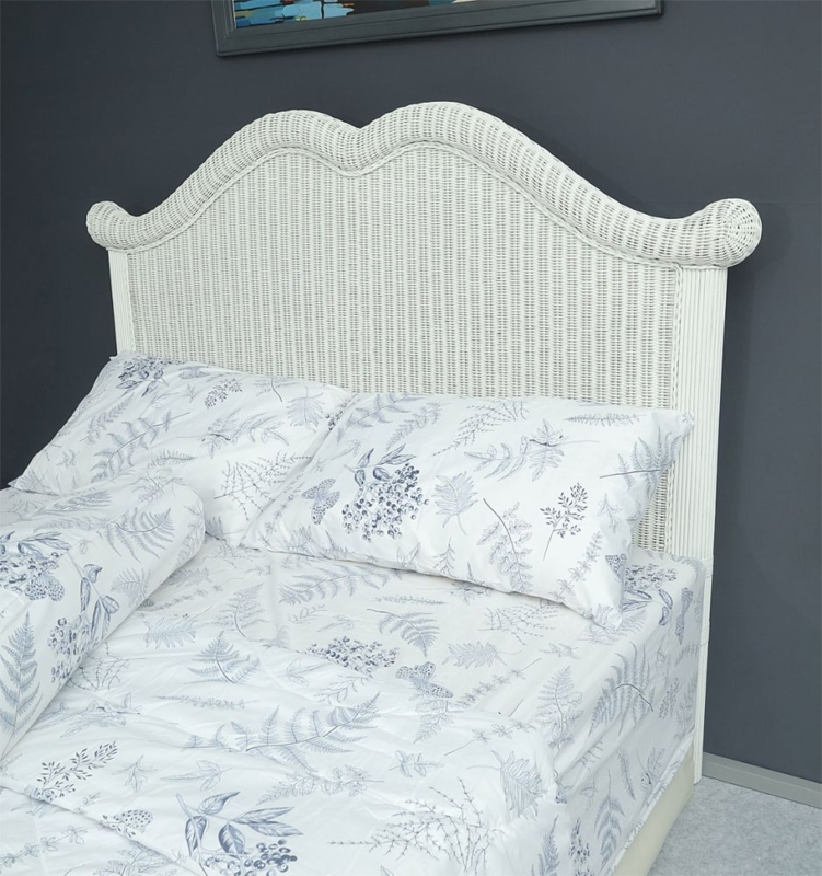 Wicker Headboard White Scrolled Ends Double Arched Coastal Cottage