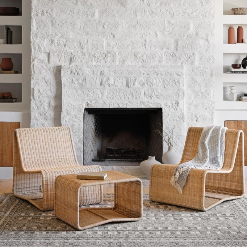 Wicker Ottoman with Cantilever Base, Low Profile Woven Coffee Table