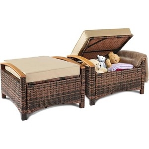 Wicker Patio Storage Ottomans Curved Arms Hinged Lid
