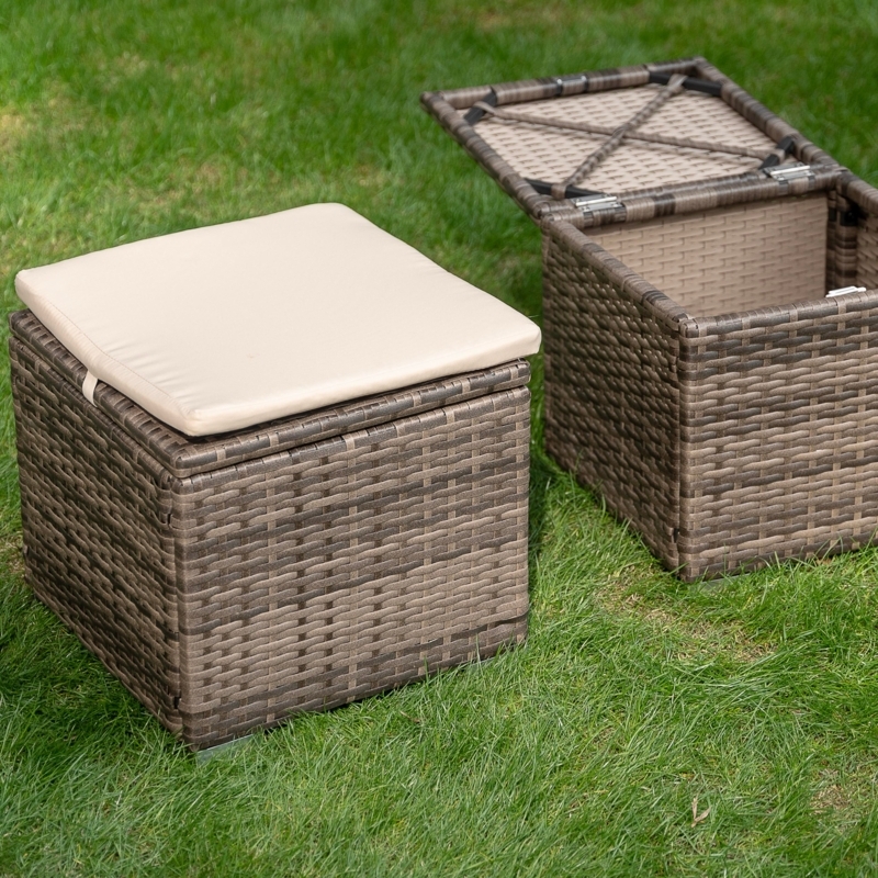 Wicker Storage Ottoman Variegated Brown Hinged Lid