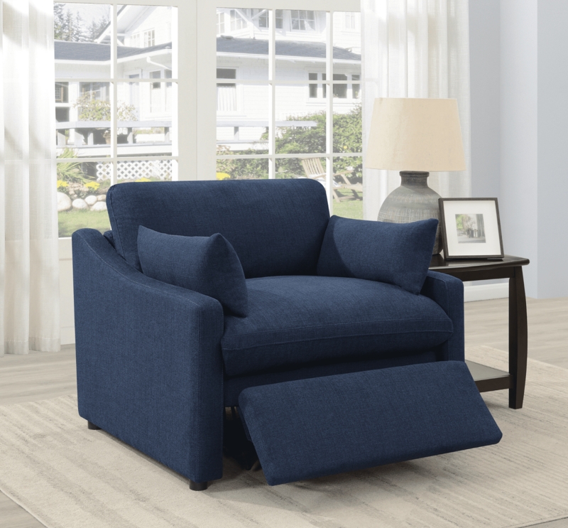 Wide Navy Blue Recliner Chair with Matching Pillows