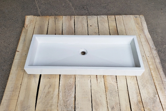 Wide Rectangular Vessel Sink: 34 Inch Shallow Sloped Concrete