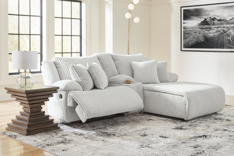 Wide Wale Ribbed Reclining Sectional Chaise Geometric Base