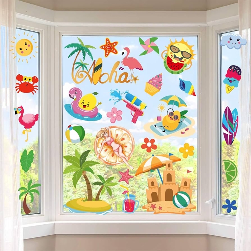 Window Clings Tropical Graphics Peel And Stick Summer Decor Playful.