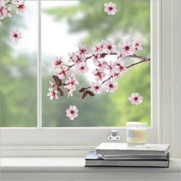 Window Decal Cherry Blossom Branch Falling Petals Spring Decor Botanical.