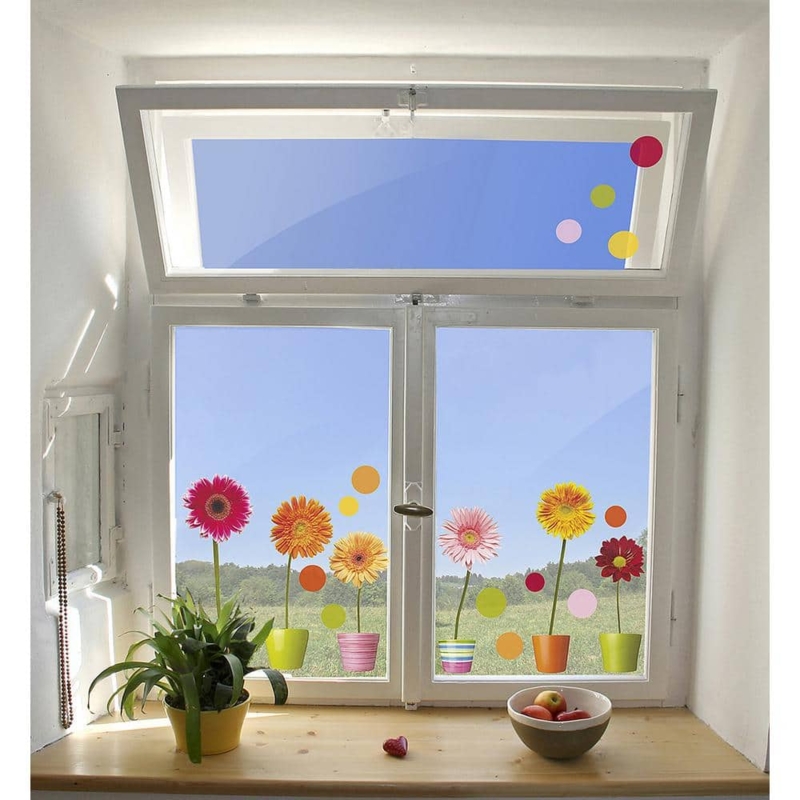 Window Decals Gerbera Daisy Motifs Potted Flower Graphics Whimsical.
