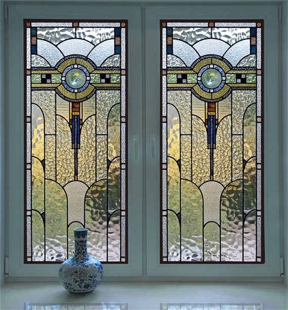 Window Film Pebbled Texture Geometric Motif Privacy Enhancing Art Deco