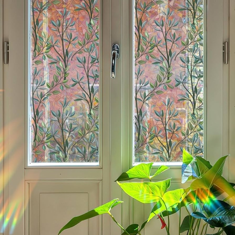Window Film Vine Pattern Mosaic Background Rainbow Prism Effect Decor.