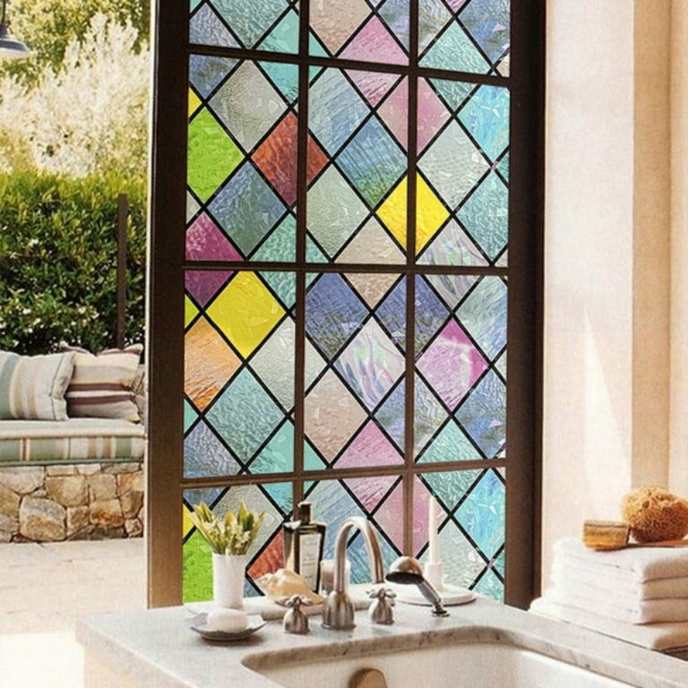 Window Privacy Film 3D Texture Diamond Pattern Rainbow Refraction Eclectic.