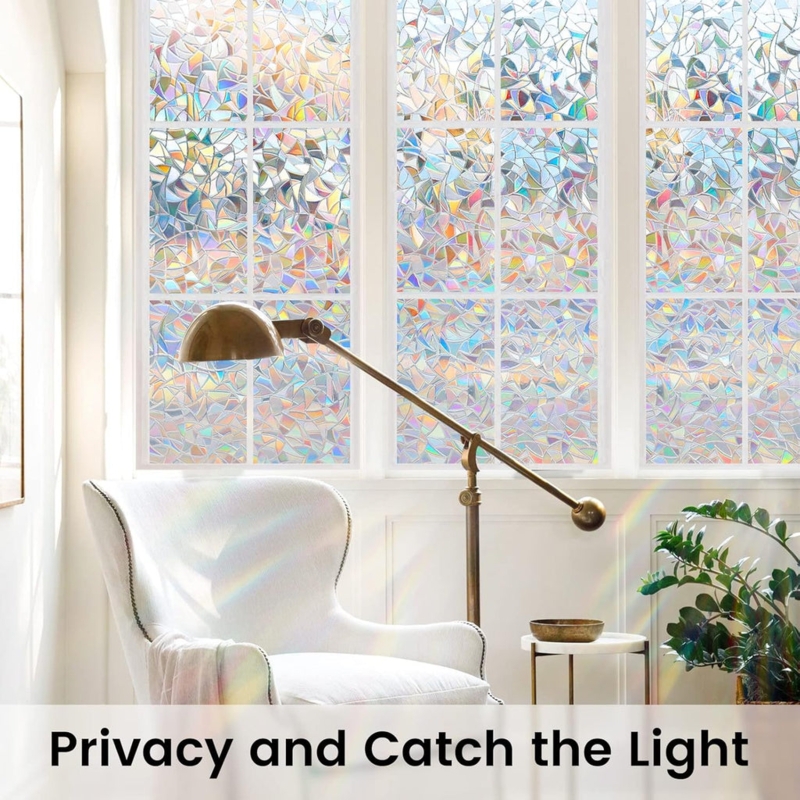 Window Privacy Film Prismatic Geometric Pattern Rainbow Light Refraction.