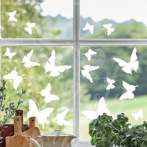 Window Stickers Butterfly Shapes Sandblasted Look Whimsical Kitchen Decor.