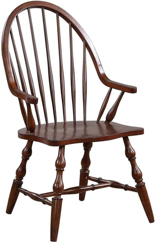 Windsor Armchair Chestnut Brown Hoop Back Spindle Turned Legs Cottage