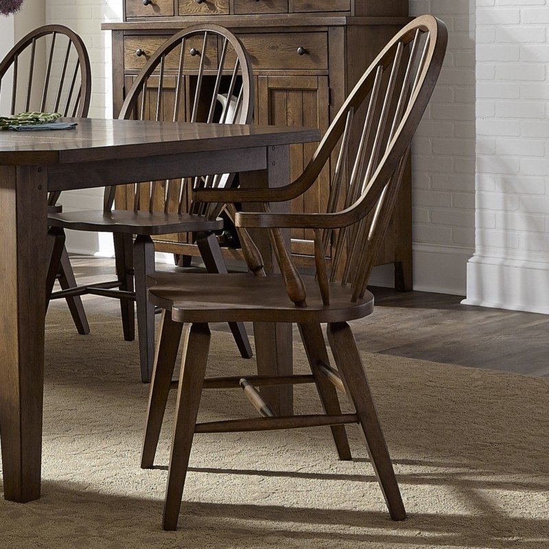 Windsor Armchair Dark Walnut Hoop Back Spindle Splayed Legs Rustic