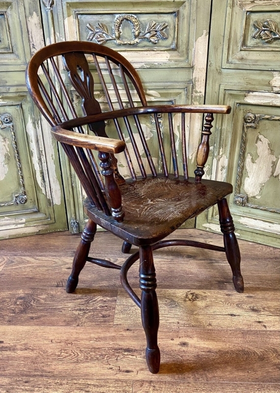 Windsor Armchair Pierced Splat Hoop Back Distressed