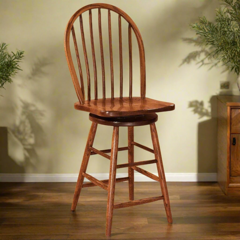 Windsor Spindle Swivel Stool featuring Hoop Back Frame