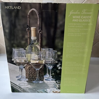 Wine Caddy Set: Handwoven Hyacinth Fiber with Loop Handle.