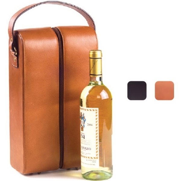 Wine Carrier Cognac Tan Leather-Like Vertical Zipper Tote