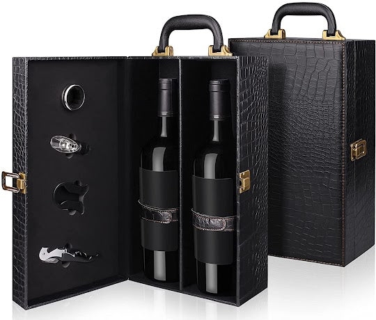 Wine Carrier Crocodile Texture Brass Latches Luxury Gift Case