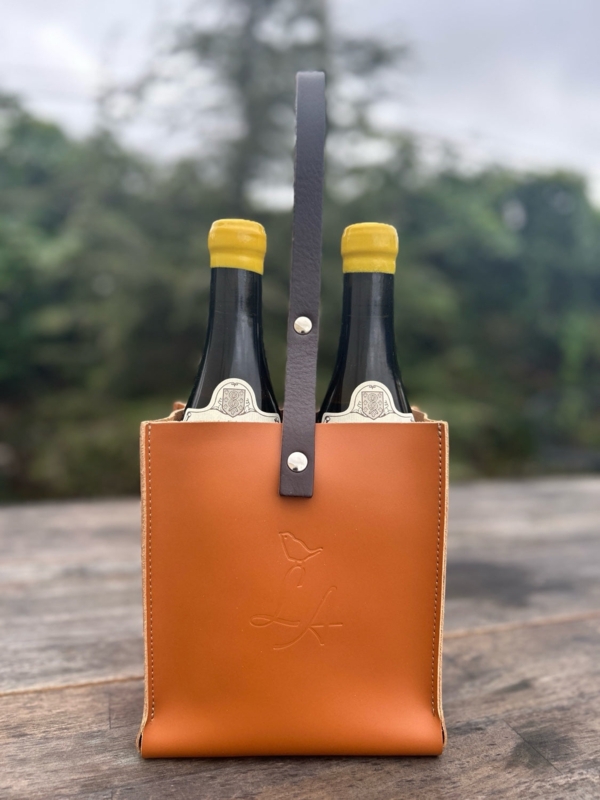 Wine Carrier Debossed Monogram Rustic Cognac Leather Tote