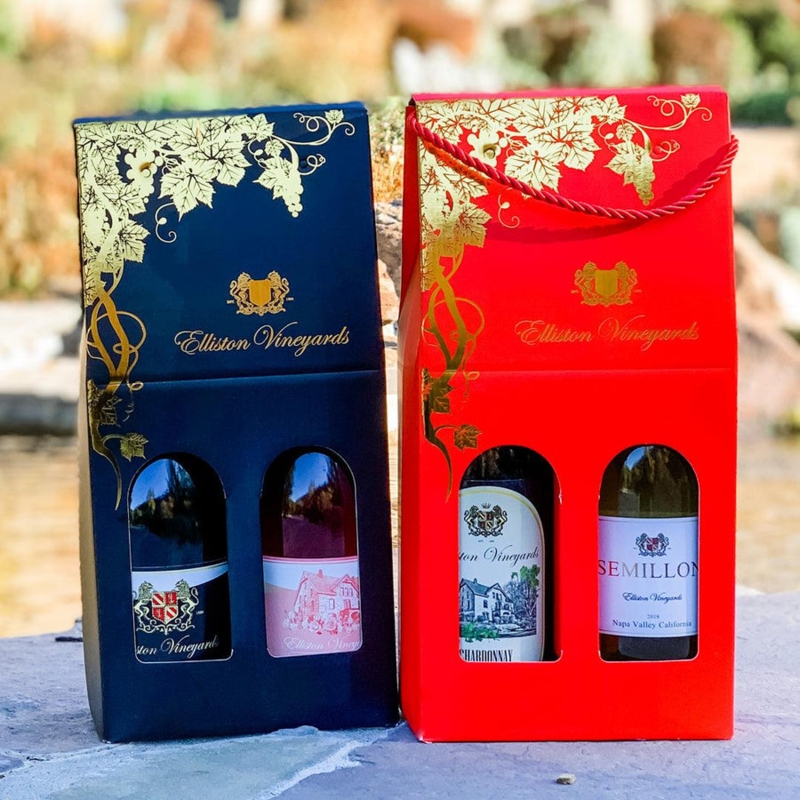 Wine Carrier Gold Grapevine Graphics Traditional Gift Box Set