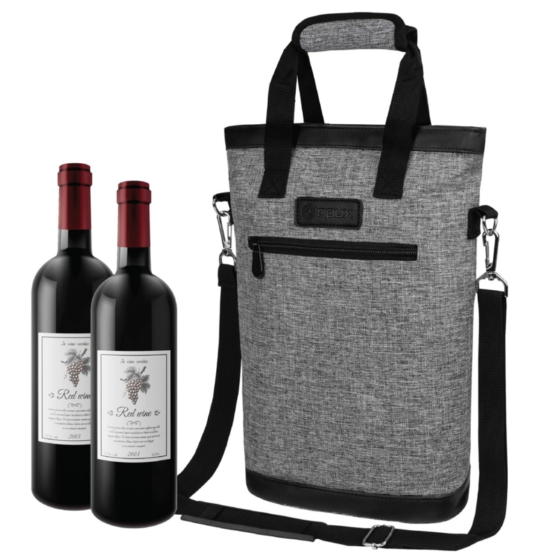 Wine Carrier Heather Grey Textile Black Trim Modern Tote
