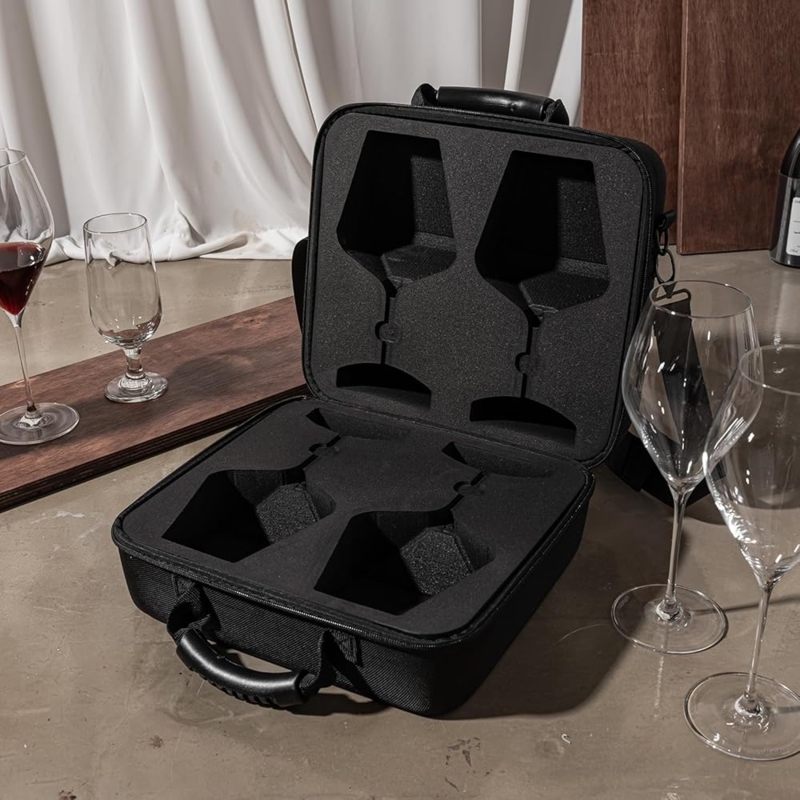 Wine Glass Carrier: Woven Hardshell EVA Foam Insert. Portable Wine Glass Case.