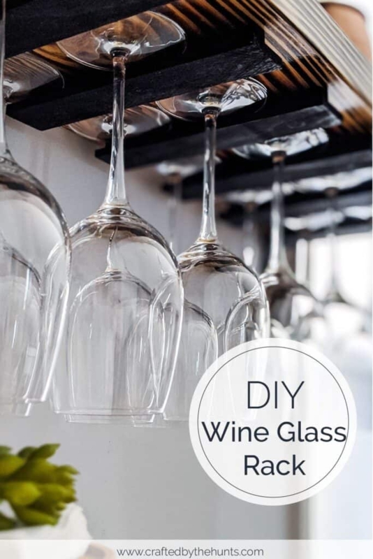 Wine Glass Rack Charcoal Black Slats Natural Wood Top Slotted Rails