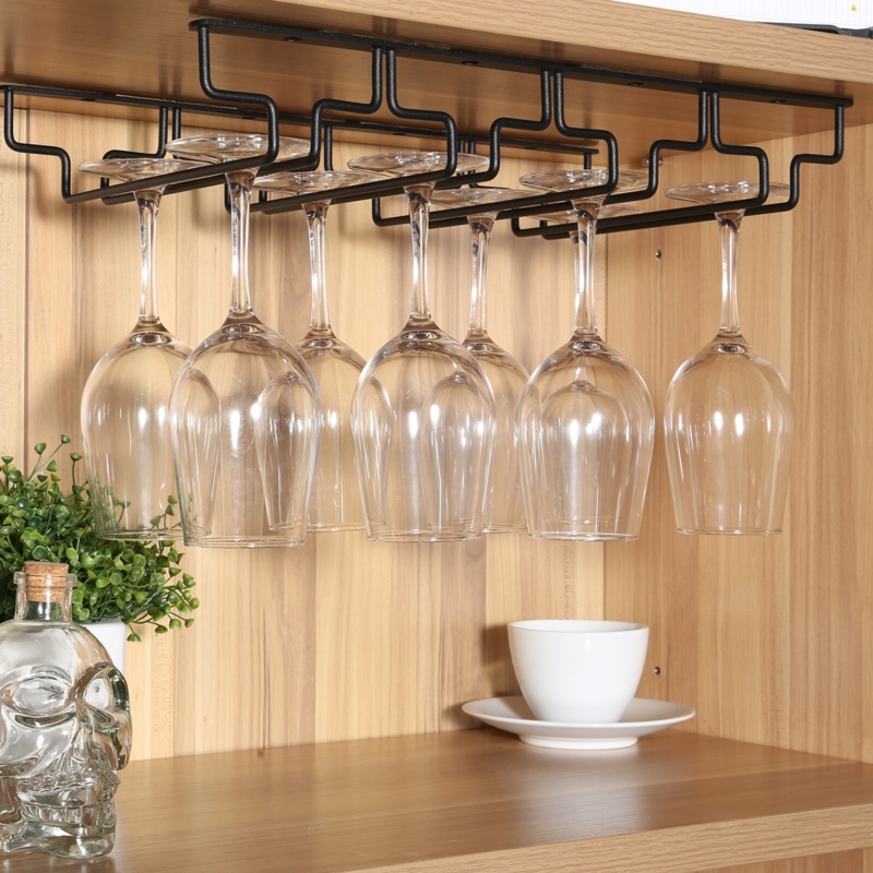 Wine Glass Rack Matte Black Metal Multi Row Under Cabinet