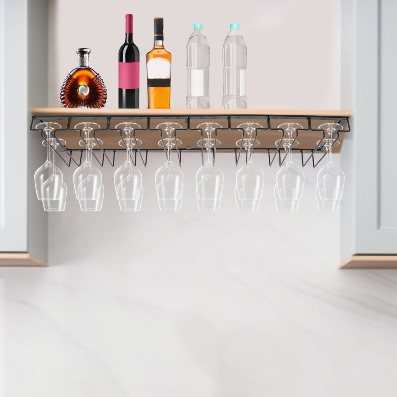 Wine Glass Rack Under Cabinet Mount Black Wire Frame Minimalist Storage