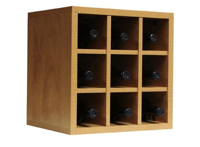 Wine Rack Cube with 3x3 Internal Grid, Nine Bottle Capacity.