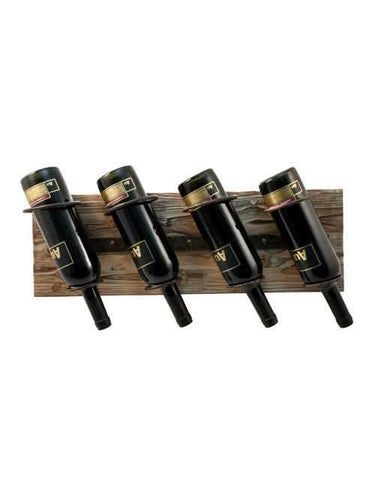 Wine Rack: Horizontal Plank with Angled Ring Holders.