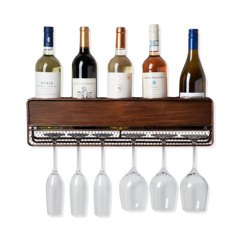 Wine Rack Integrated Stemware Rack Mesh Base Bronze Rustic Bar Storage