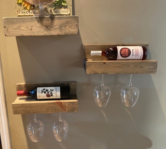 Wine Rack Reclaimed Wood Stemware Slots Staggered Mounting Rustic Rack