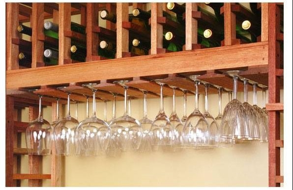 Wine Rack Reddish Brown Wood 10 Column Stemware Slotted Rails