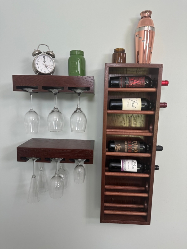 Wine Rack Set Cherry Finish Slotted Stemware Holders Cherry Wood Rack