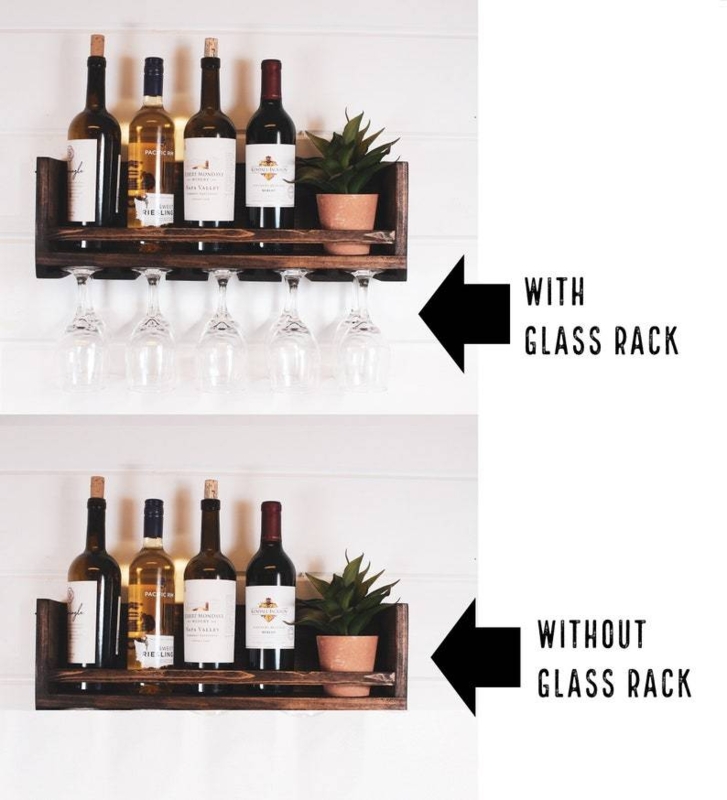 Wine Rack Shelf Dark Walnut Stain Front Guard Rail Four Bottle Storage