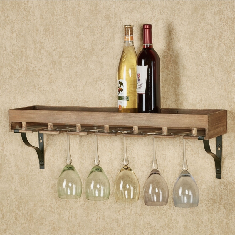 Wine Rack Shelf Distressed Walnut Scroll Metal Brackets Top Ledge