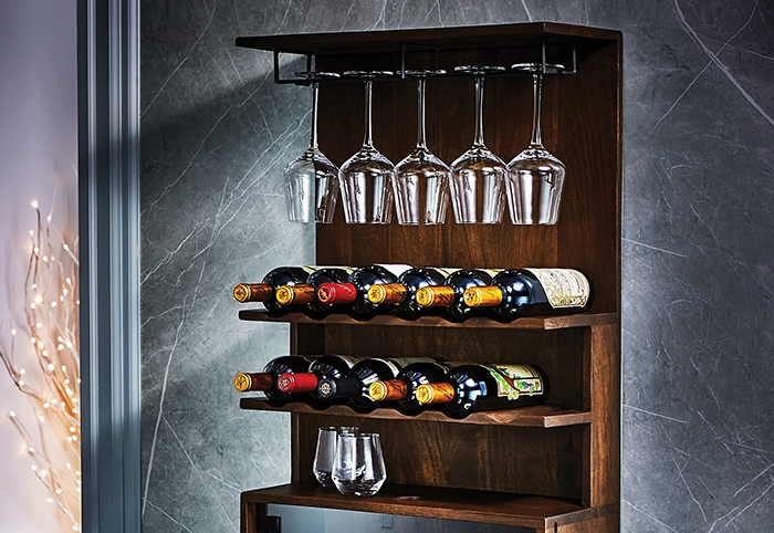 Wine Rack Walnut Brown Stemware Rack Horizontal Bottle Storage