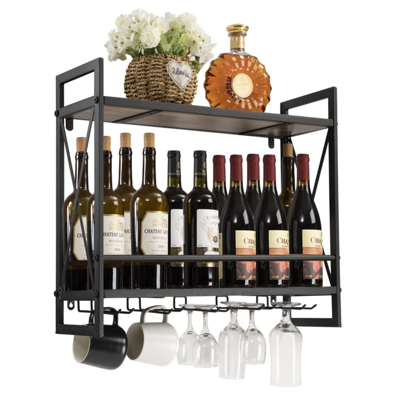 Wine Rack: X-Frame Bracing with Mug Hooks and Stemware Holder.