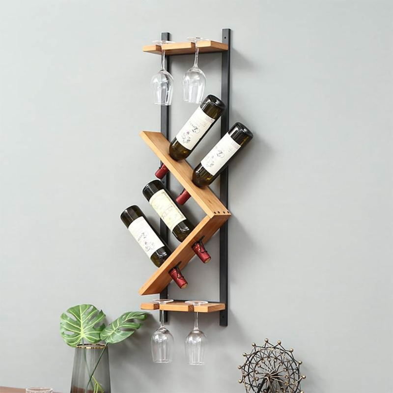 Wine Rack Zig-Zag Shelf Vertical Mounting Modern Industrial Stemware Rack