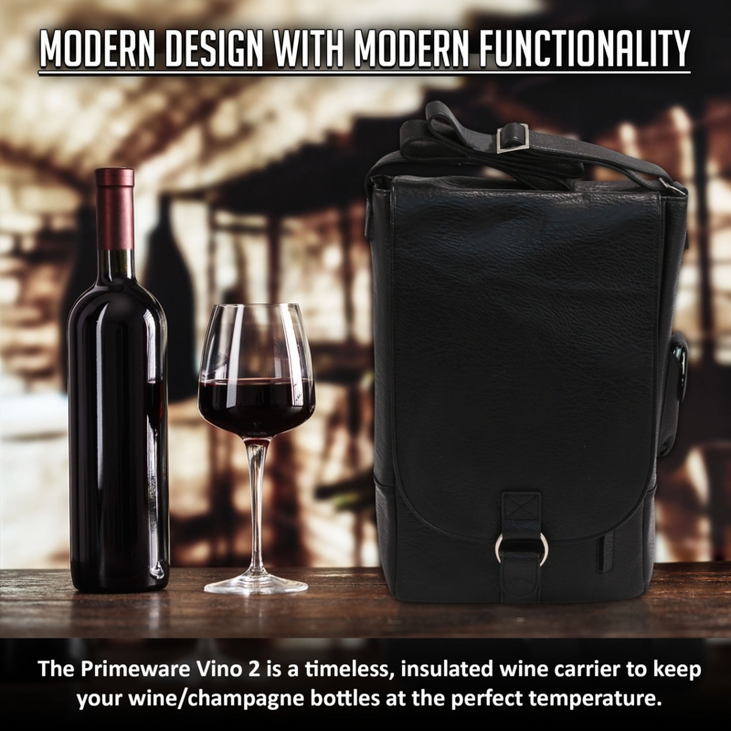 Wine Tote Messenger Style Black Pebble Grain Insulated Bag